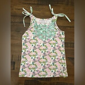 EUC‎ SweetHoney Girls Floral Tank With Ruffles And Tie Shoulders Size 8